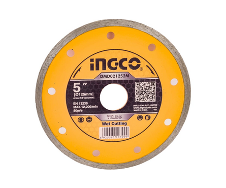 Диск алмазный 125х22.2 мм отрезной сплошной для мокрой резки INGCO Фотография_1