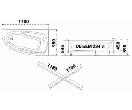 Ванна акриловая 1700х950 мм правая (каркас+экран+сифон) Мадрид ТРИТОН Фотография_3