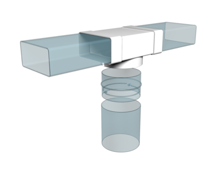 Тройник ПВХ для плоских каналов с выходом на фитинг 60х120/d 100 мм белый ЭВЕНТ Фотография_2