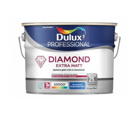 Краска ВД Dulux Professional Diamond Extra Matt  для стен и потолков, глубокоматовая, белая BW, 10 л Фотография_0