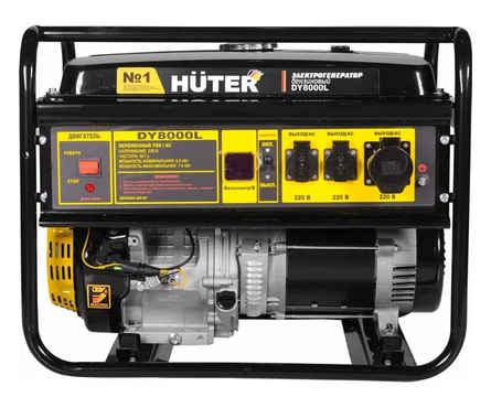 Генератор бензиновый 6.5 кВт 220В бак 25 л ручной стартер DY8000L HUTER Фотография_1