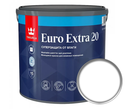 Краска ВД Tikkurila EURO EXTRA-20 моющаяся для влажных помещений, белая (2.7 л) Фотография_0
