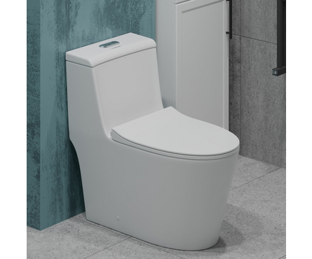 Унитаз-монолит Т1087 безободковый тонкое сиденье ДП круговой смыв (с гофрой и подводкой) EVA GOLD Фотография_1