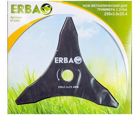 Нож для триммера EBRA металлический 3 зуба, 250х3.0х25.4 мм Фотография_0