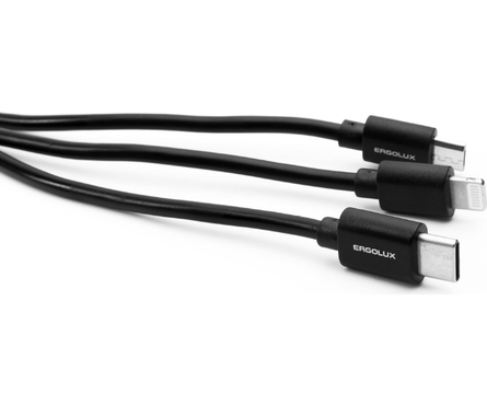 Кабель Micro USB-Lightning-Type C 3в1 3А 1.2 м зарядка черный ERGOLUX Фотография_2