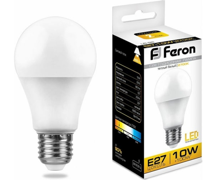 Лампа светодиодная Feron 10 Вт, груша, Е27, 2700К, теплый свет Фотография_0