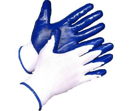 Перчатки нейлоновые СУПЕР ЛЮКС с нитрильно-латексным покрытием, 9 размер, синие Фотография_0