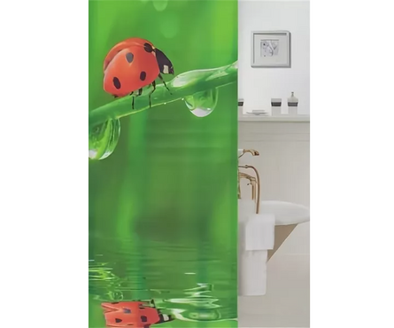 Штора для ванной тканевая водонепроницаемая 180x180 см Lady beetle зеленая без колец YX-2400 Фотография_0