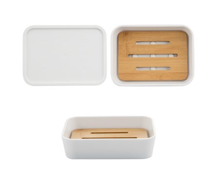 Набор аксессуаров для ванной настольный пластик Белый-бамбук САНАКС Фотография_3