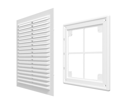 Решетка ПВХ вентиляционная вытяжная с сеткой с рамкой разъемная 249х249 мм белая Фотография_2