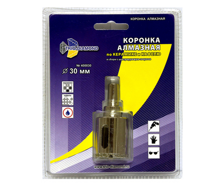 Коронка алмазная по керамограниту 30 мм с центрирующим сверлом TRIO-DIAMOND Фотография_1