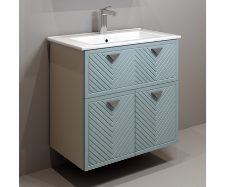 Тумба для ванной Скай 75 индиго/кашемир с умывальником Квадро 75 Фотография_1