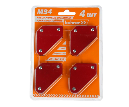Набор уголков магнитных для сварки МИНИ 45°,90°,135° до 4,5 кг удержание (4 уголка в наборе) BOHRER Фотография_2