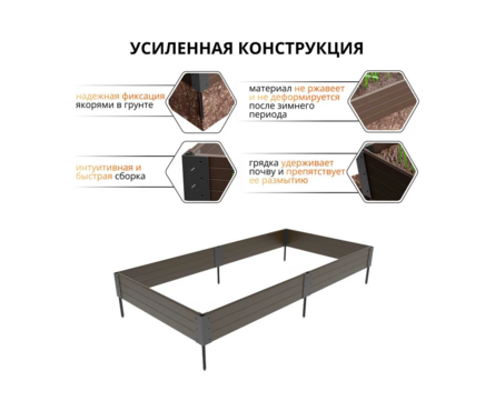 Грядка пластиковая 207x74x16 см коричевая ГИДРОЛИКА Фотография_2