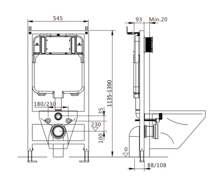 Инсталляция для унитаза двухрежимная кнопка квадратная хром матовый 545-2 EVAGOLD Фотография_2