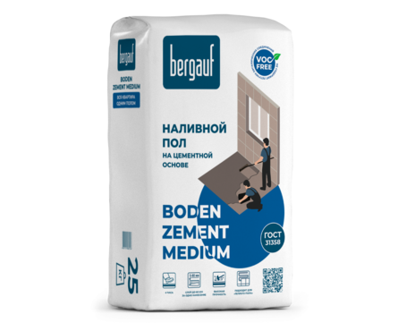 Пол наливной BERGAUF Boden Zement Medium, быстротвердеющий (от 5 до 60 мм), 25 кг Фотография_0