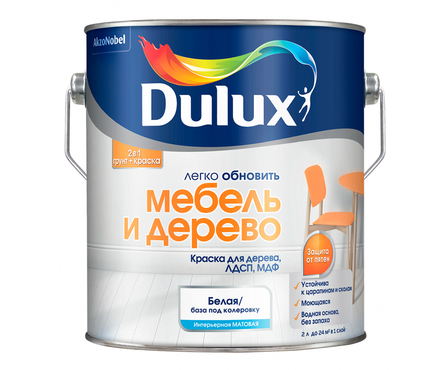 Краска для дерева матовая акриловая ВД ДЮЛАКС Мебель и дерево белая БАЗА BW 2 л Фотография_1