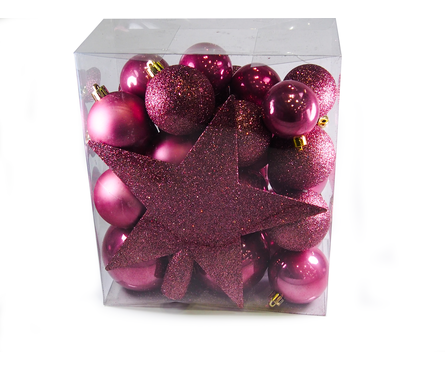 Набор елочных шаров и звезда d 3/6/8/20 см розовые (30 шт/уп) Фотография_2