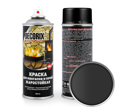 Аэрозольная краска DECORIX для мангалов и печей, термостойкая +800°С, черная, 520 мл Фотография_0