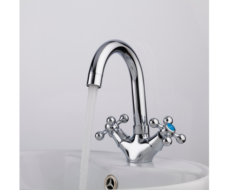 Смеситель для умывальника двухвентельный FRAP поворотный гусак хром F1319 Фотография_1