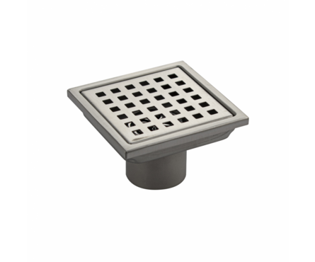 Трап сливной вертикальный выход D50 нерж 100х100 мм сатин с сух. затвором крышка с перф. САНАКС Фотография_0