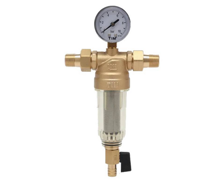 Фильтр с краном и манометром 1/2 со стеклянным корпусом JH1002 TIM Фотография_0