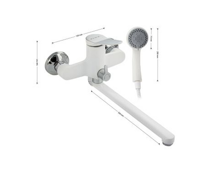 Смеситель для ванны однорычажный FABIA длинный гусак Белый-хром 9671 Фотография_1