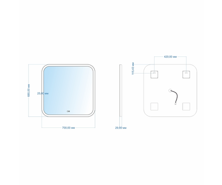 Зеркало 685х700 мм Стив сенсорный выключатель, светодиодная подсветка+подогрев MIXLINE Фотография_6