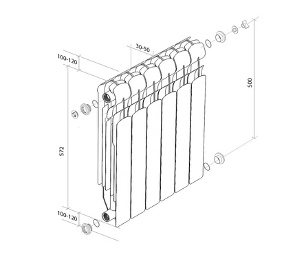 Радиатор биметаллический 500х100 мм 12 секций Indigo Super+/Indigo B ROYAL THERMO Фотография_4