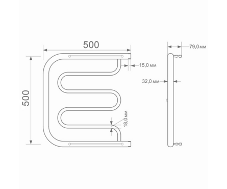 Полотенцесушитель водяной 50х50 см 1 П-образный фокстрот-1 ПМ1 ZOX Фотография_1