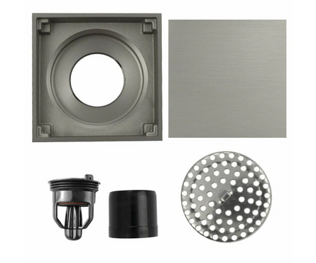 Трап сливной вертикальный выход D 50 мм латун. 100х100 мм матовый хром MAGNUS Фотография_1