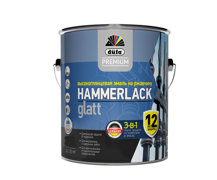 Эмаль на ржавчину Dufa Premium Hammerlack 3в1, гладкая,  RAL7040 серый, 0.75 л Фотография_0