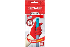 Перчатки хозяйственные латексные Komfi сверхпрочные Биколор, размер XL, цвет бело-красный 