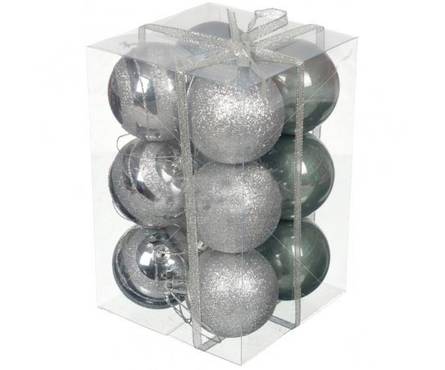 Набор шаров  SY16-40 1 серый, жемчужный, блестящий, матовый, диаметр 6 см (12 шт) Фотография_0