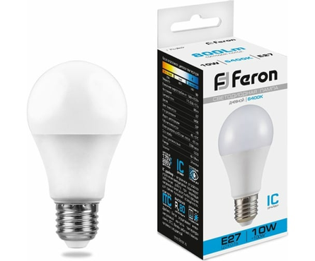 Лампа светодиодная Feron 10 Вт, груша, Е27, 6400К Фотография_0