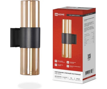 Светильник настенный 60 Вт 2*Е27 AMBER уличный черный IP65 IN HOME Фотография_3