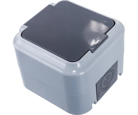 Розетка 1-ая с/з накладная серая РА16-297 IP54 BYLECTRICA Фотография_1