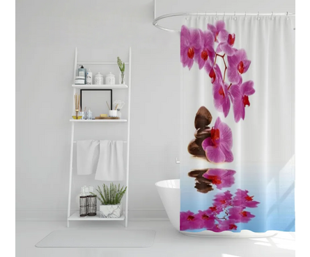 Штора для ванной тканевая водонепроницаемая 180x180 см Орхидея без колец YQL-DX-132 Фотография_1