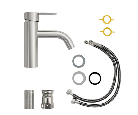 Смеситель для умывальника однорычажный BRIMIX литой изогнутый гусак сатин 9350 Фотография_1