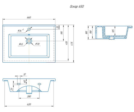 Тумба Runo Манхэттен-65, подвесная, с умывальником Оскар 65, серый бетон Фотография_4
