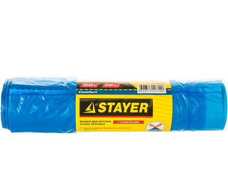 Мешки для мусора STAYER Comfort с завязками, особо прочные, голубые, 60 л (рулон/20 шт) Фотография_0