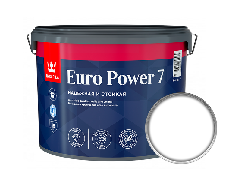 Tikkurila euro power 7 матовая. Краска Tikkurila Euro Power-7. Tikkurila Euro Power 7 моющаяся матовая цвет белый. Tikkurila Euro Power 7 цвета. Краска для стен и потолков Tikkurila Euro Power 3 цвет белый 9 л.