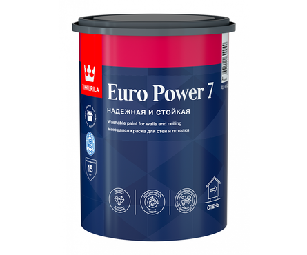 Краска ВД Tikkurila EURO POWER-7 моющаяся для стен и потолков, белая (0.9 л) Фотография_1