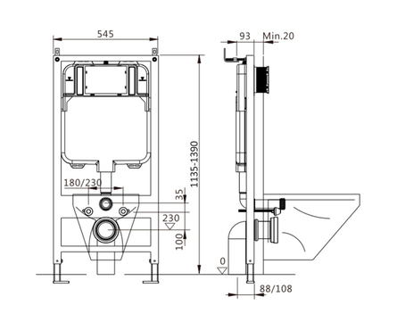 Инсталляция для унитаза двухрежимная кнопка круглая черная матовая 545-20 EVAGOLD Фотография_2
