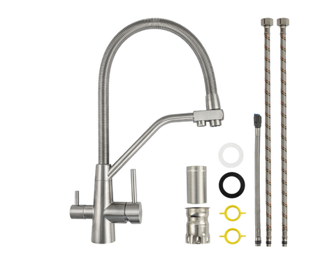 Смеситель для кухни однорычажный MAGNUS высокий гибкий гусак с вых. питьевого фильтра сатин 91112 Фотография_2