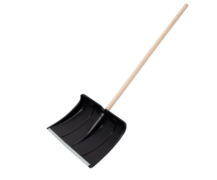 Лопата снеговая пластиковая 480х360 мм с деревянным черенком с планкой Фотография_0