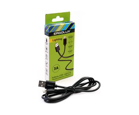 Кабель USB-Lightning 3А 1,2м зарядка + передача данных черный ERGOLUX Фотография_0