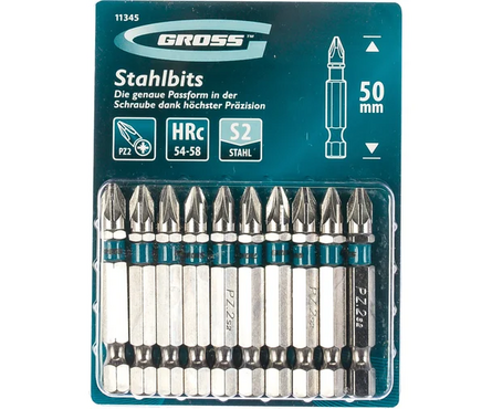 Бита PZ 2x50 мм сталь (10 шт набор) GROSS Фотография_2