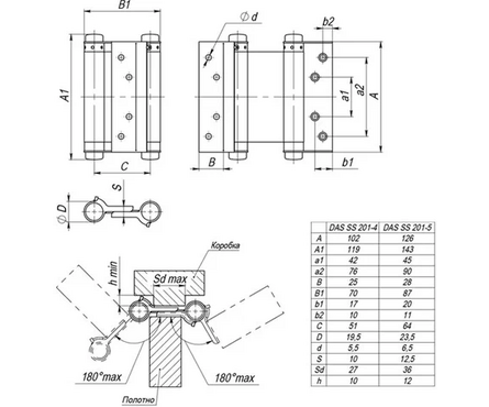 Петля врезная пружинная двусторонняя ВН470SS SN матовый никель ARMADILLO Фотография_1