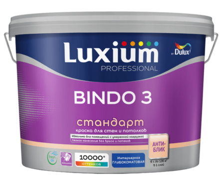 Краска интерьерная моющаяся глубокоматовая латексная ВД ДЮЛАКС Bindo 3 белая БАЗА BW 9 л Фотография_1